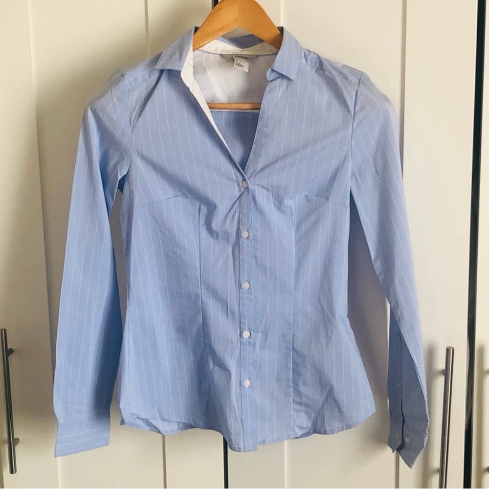 H&M Blue and White Stripes Button Down Polo Shirt